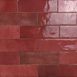 handvorm wandtegel 6,5x20 bordeaux rood random glans