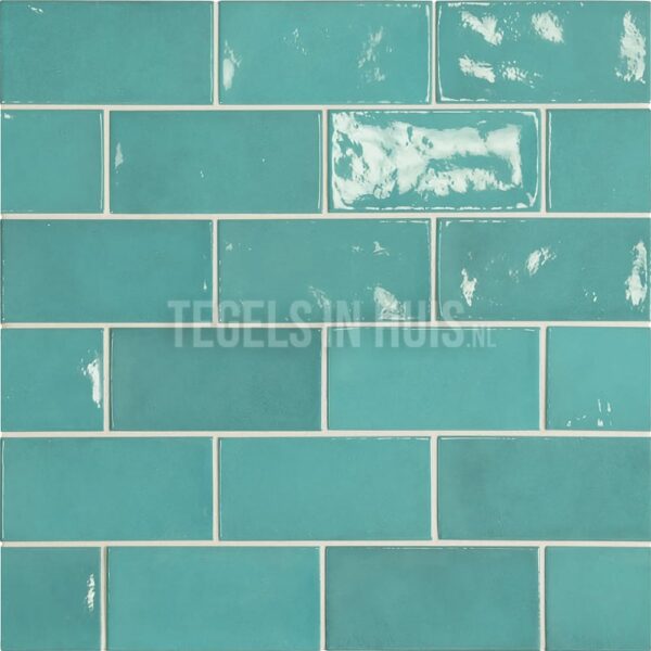 handvorm wandtegel 6,5x13 blauw groen teal soft glans