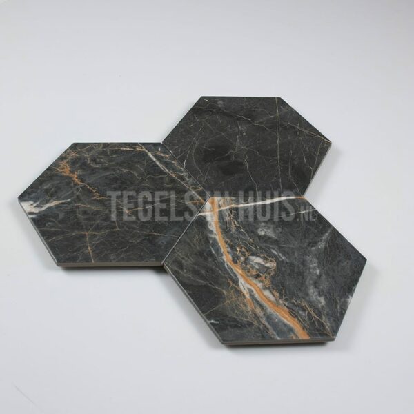 vloertegel / wandtegel hexagon marmer marquina zwart 20x24