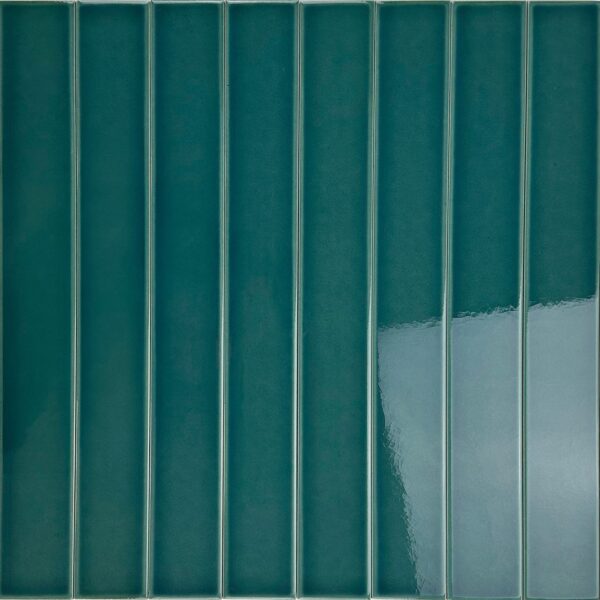 wandtegel langwerpig vitral petrol blauw groen craquelé 5x40